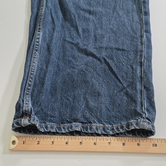 Zara Denim Jumpsuit Women XL Blue LS Button Front Zip Fly Distressed Grunge Boho - Picture 8 of 15